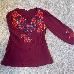 Embroidered Waffle Knit Top